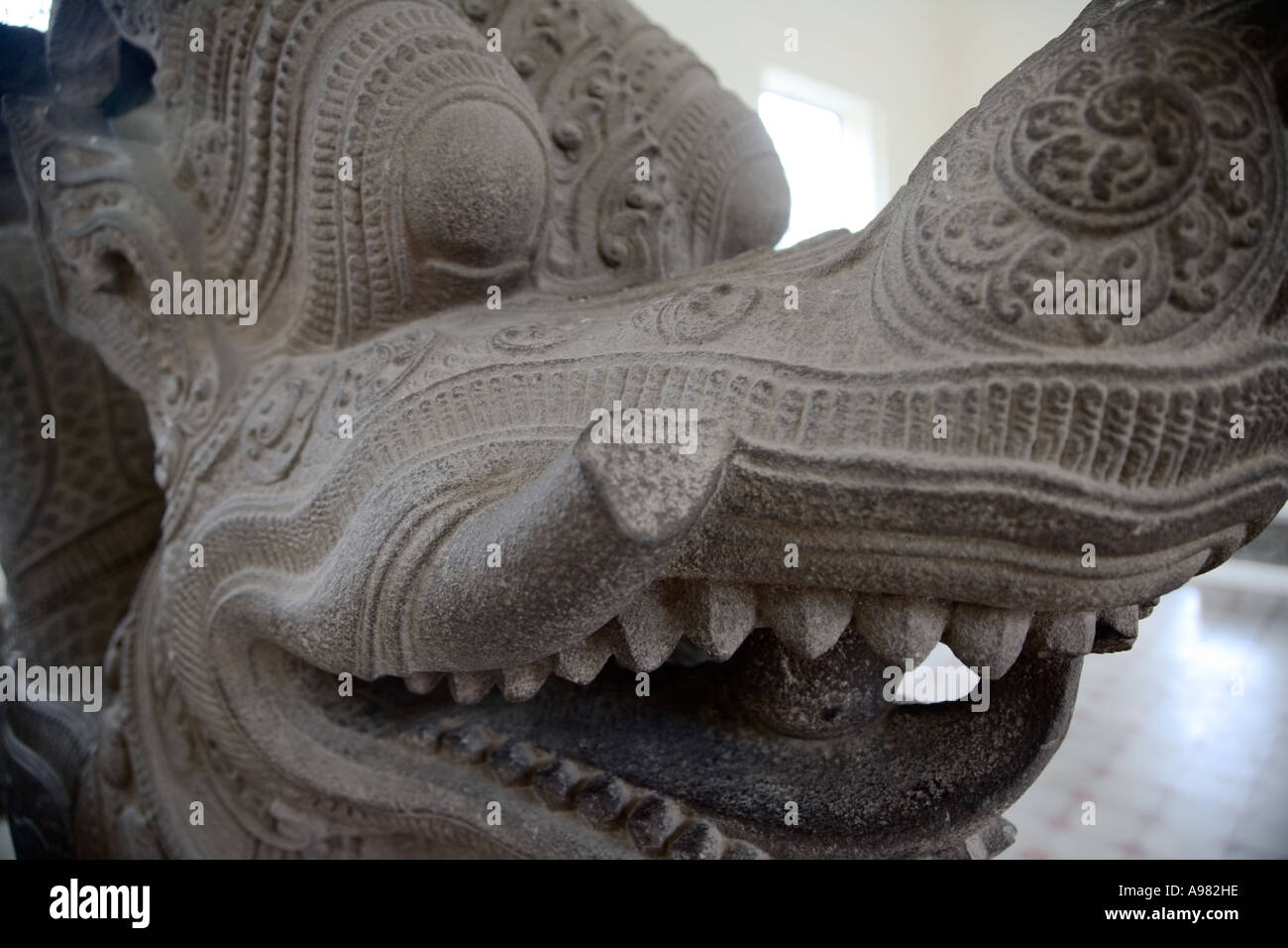 Detail of stairway dragon jaws, Cham Sculpture Museum, Danang, Vietnam Stock Photo