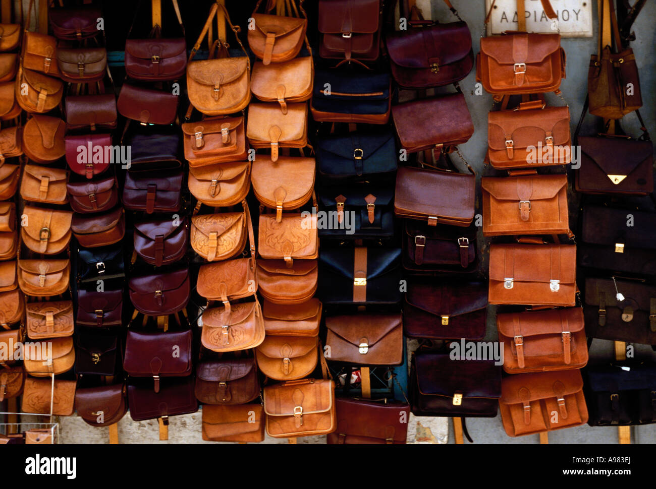 leather goods, leather bags, Plaka District, Athens, Attica, Greece, Europe  Stock Photo - Alamy