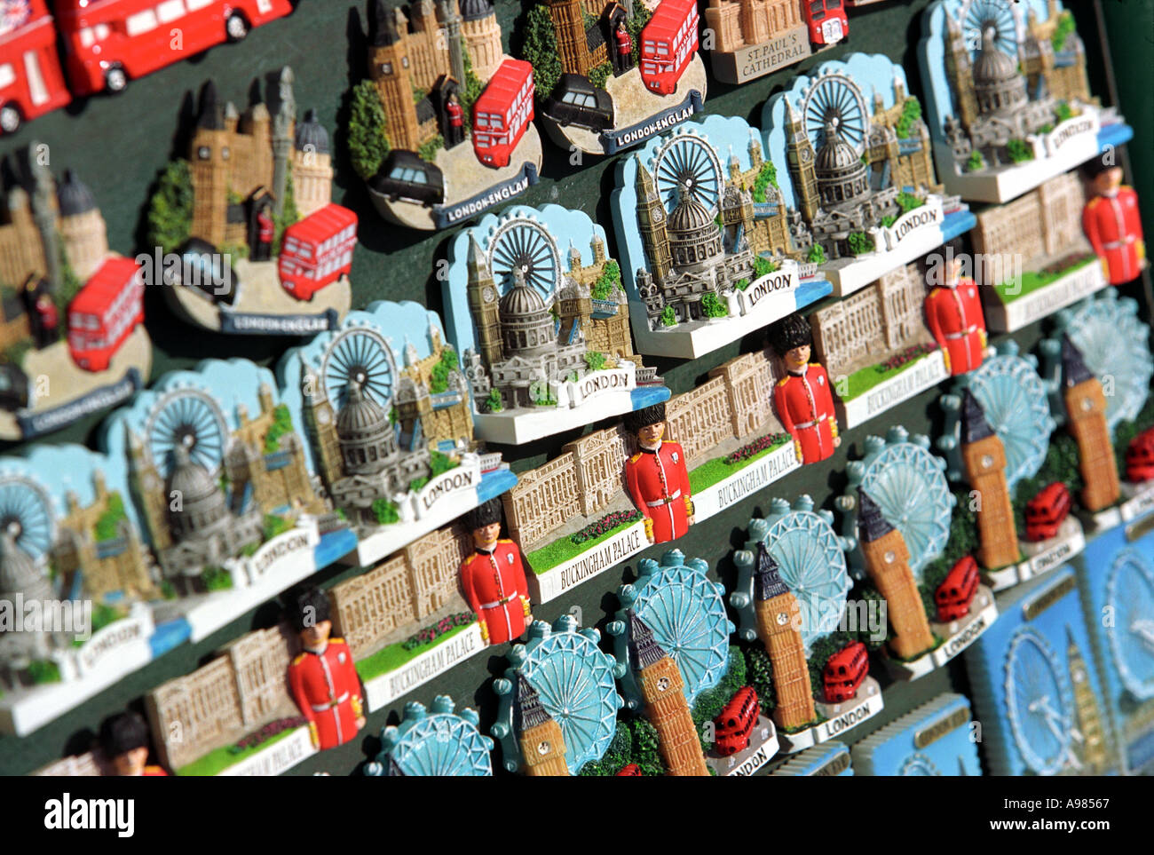 Tourist souvenirs showing London landmarks Britain UK Stock Photo