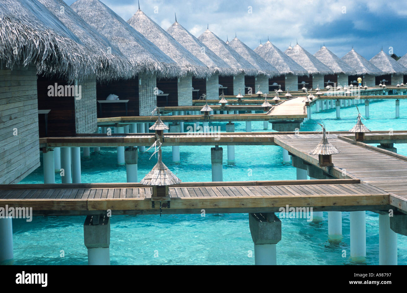 Deluxe overwater villas Taj Exotica Resort Hotel Spa Emboodhu Finolhu  Island Maldives Stock Photo - Alamy