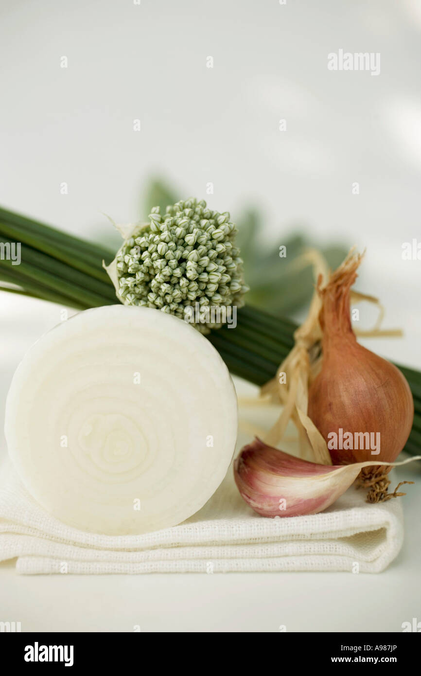 Onions garlic chives and garlic chives FoodCollection Stock Photo Alamy