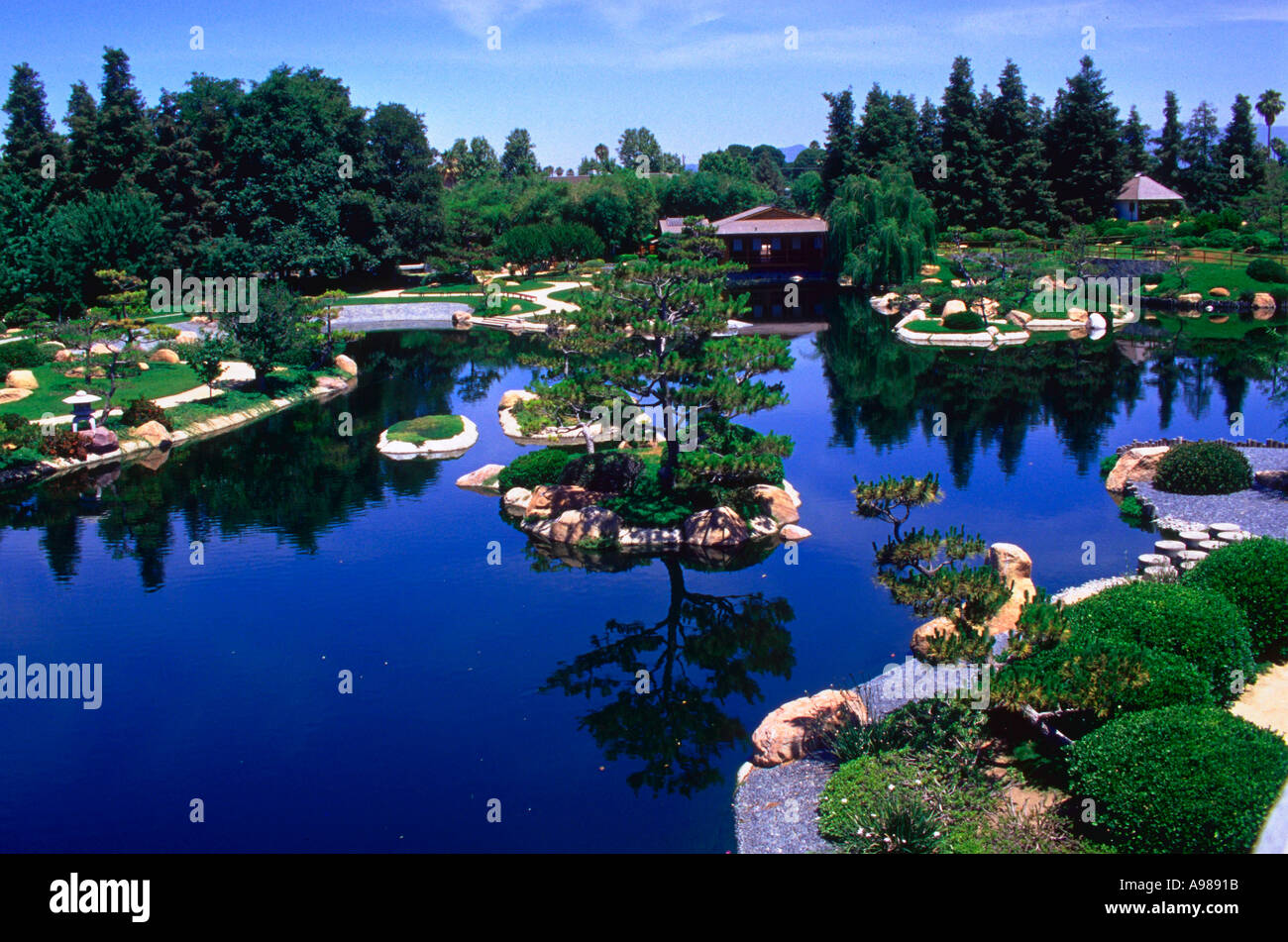 Aerial View Of A Japanese Garden In Van Nuys California Stock