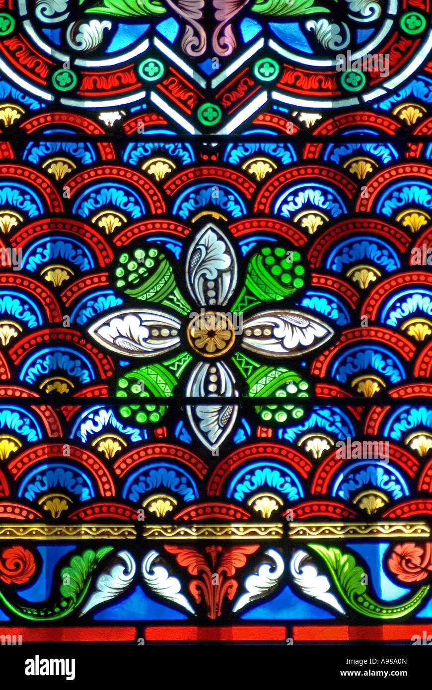 Paris, France. Stained Glass Window in Church of Saint Germain des Pres ...