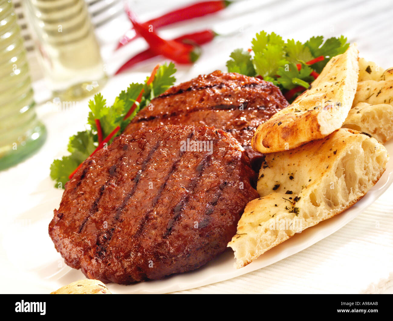 SPICY BURGERS Stock Photo