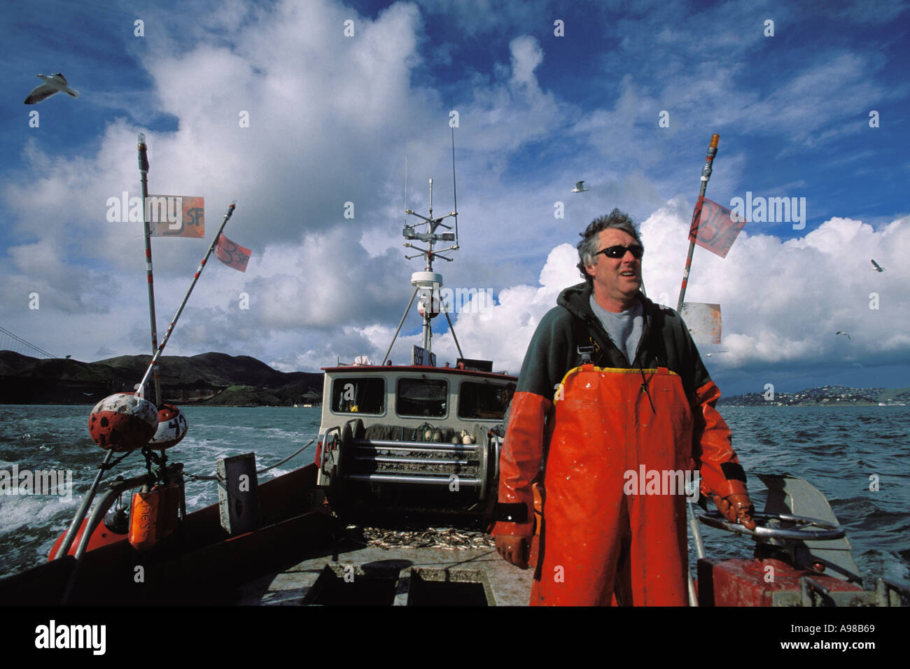 California, San Francisco Bay, Herring Fishermen, Ernie Koepf, captain of the Ursula B Stock Photo