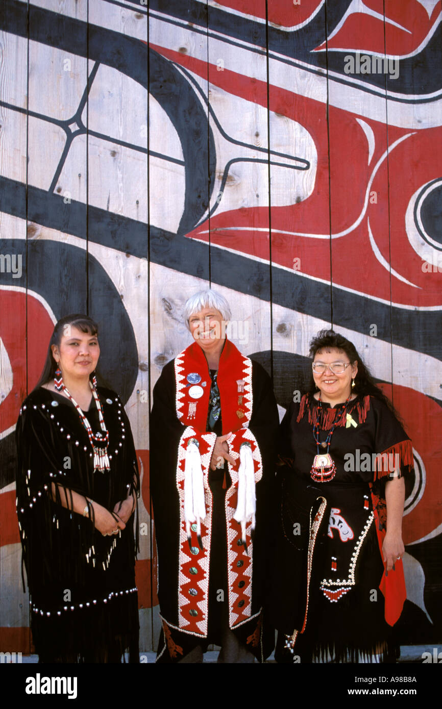 Alaska, Ketchikan, Tsimshian women with visitor, Metlakatla Island