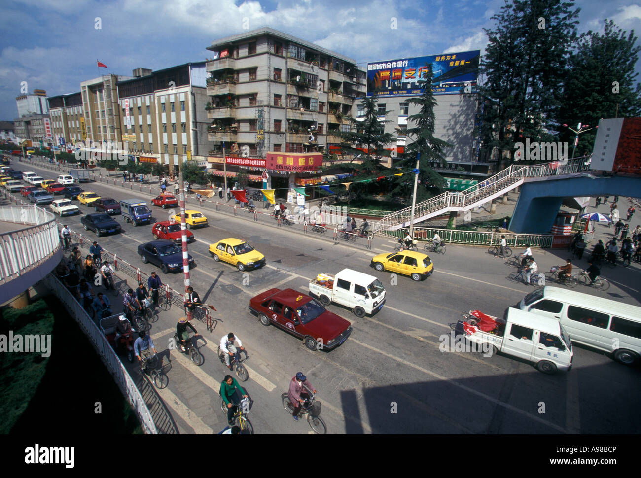 automobile traffic, busy street, urban street scene, street scene, Kunming, Yunnan Province, China, Asia Stock Photo