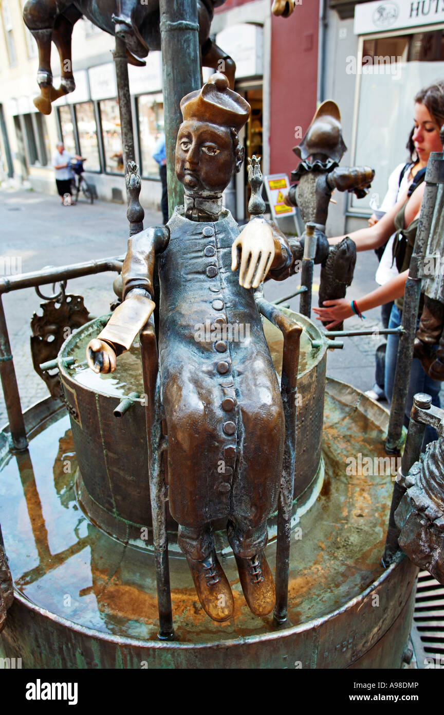 Bronze sculptures on the Puppenbrunnen fountain in Aachen, Germany, Europe Stock Photo
