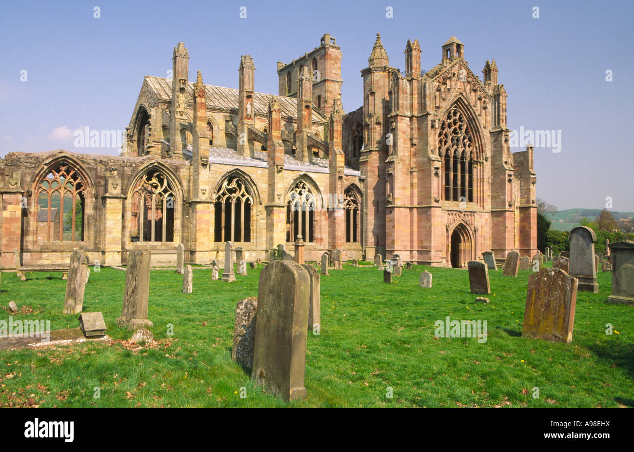A Historic Scotland property Melrose Abbey at Melrose in the Scottish Borders Scotland UK Stock Photo