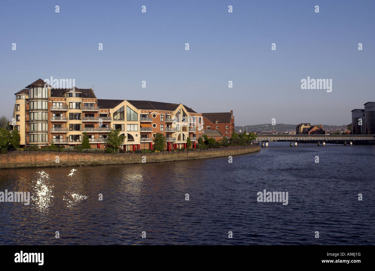 Apartments beside River Lagan Belfast Northern Ireland Stock Photo Alamy
