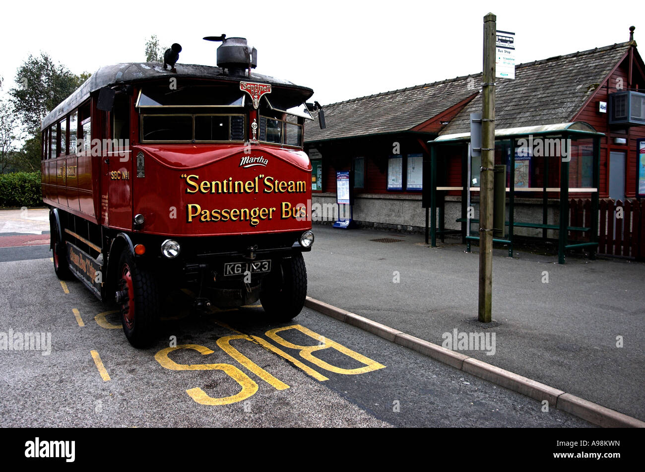 BownessonWindermere Cumbria UK Coal fired steam bus Martha on its