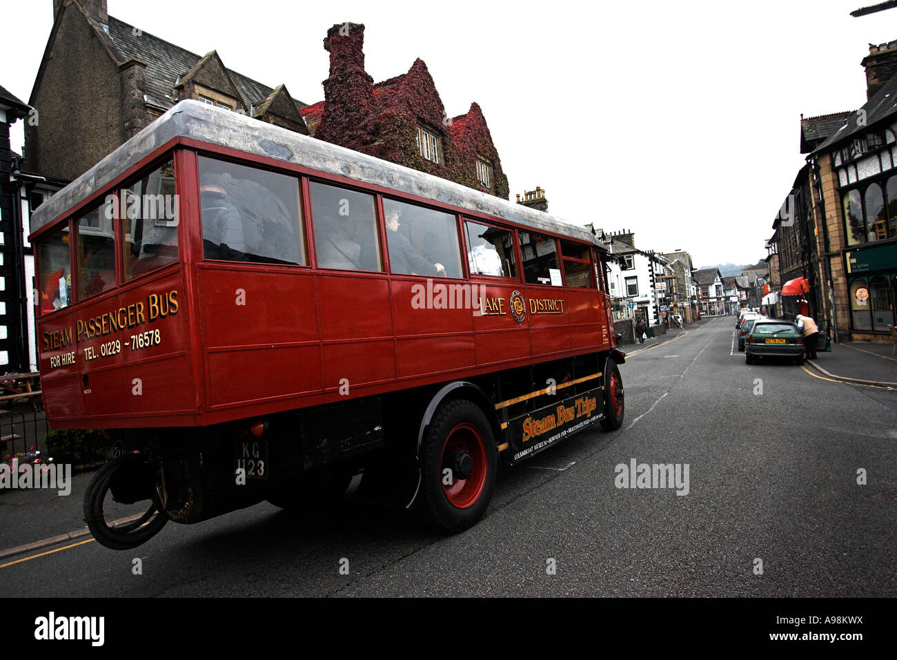 BownessonWindermere Cumbria UK Coal fired steam bus Martha on its