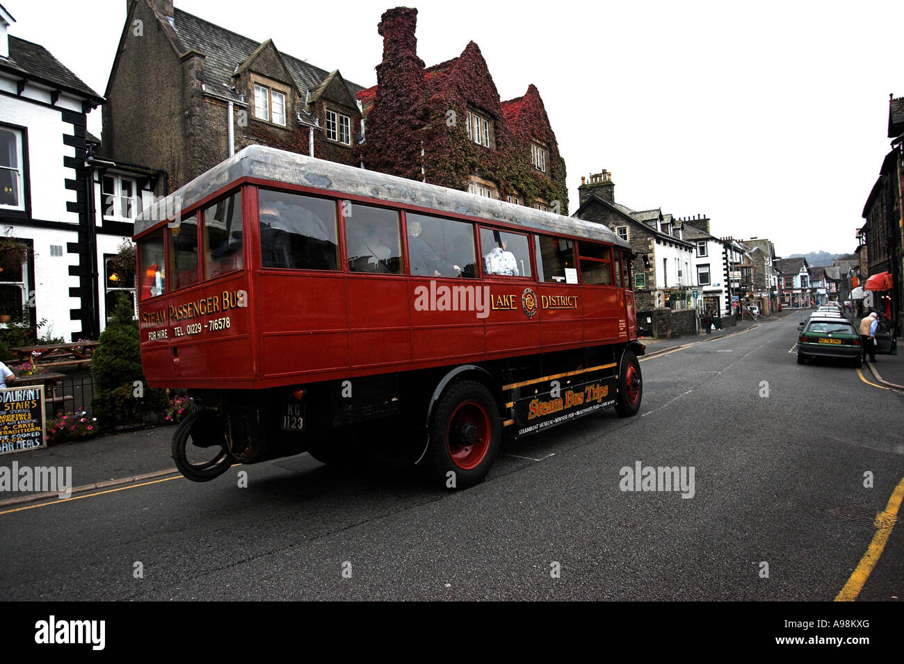 BownessonWindermere Cumbria UK Coal fired steam bus Martha on its