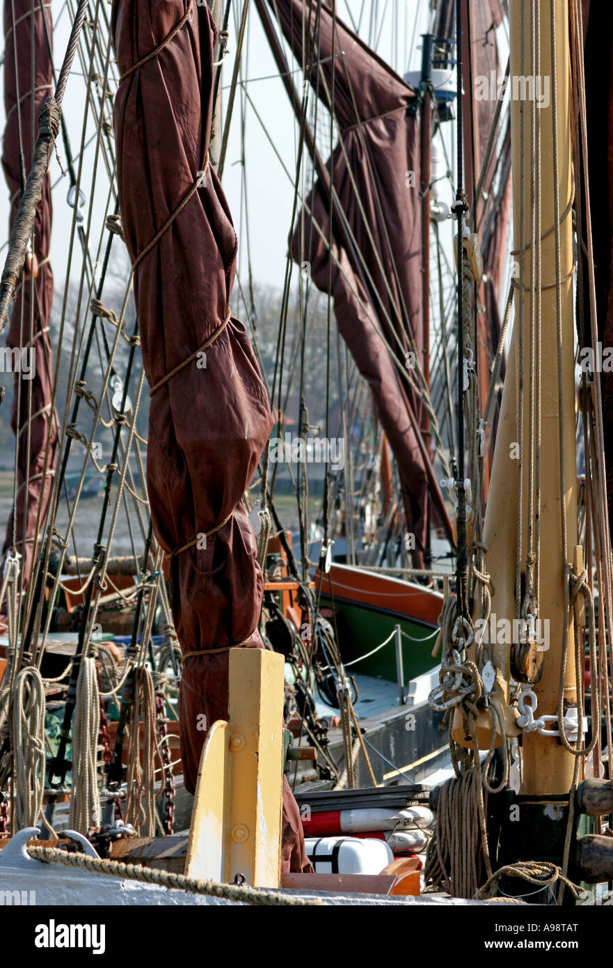 Rigging and masts on sailing ship,Essex,England Stock Photo Alamy