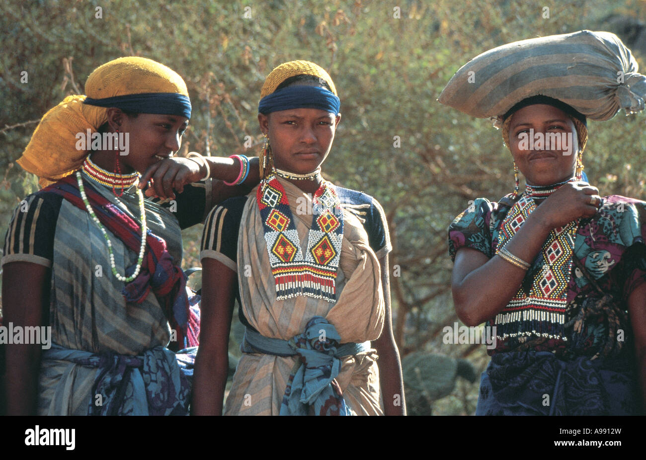 Young women in traditional dress going to market Harer Ethiopia Stock Photo