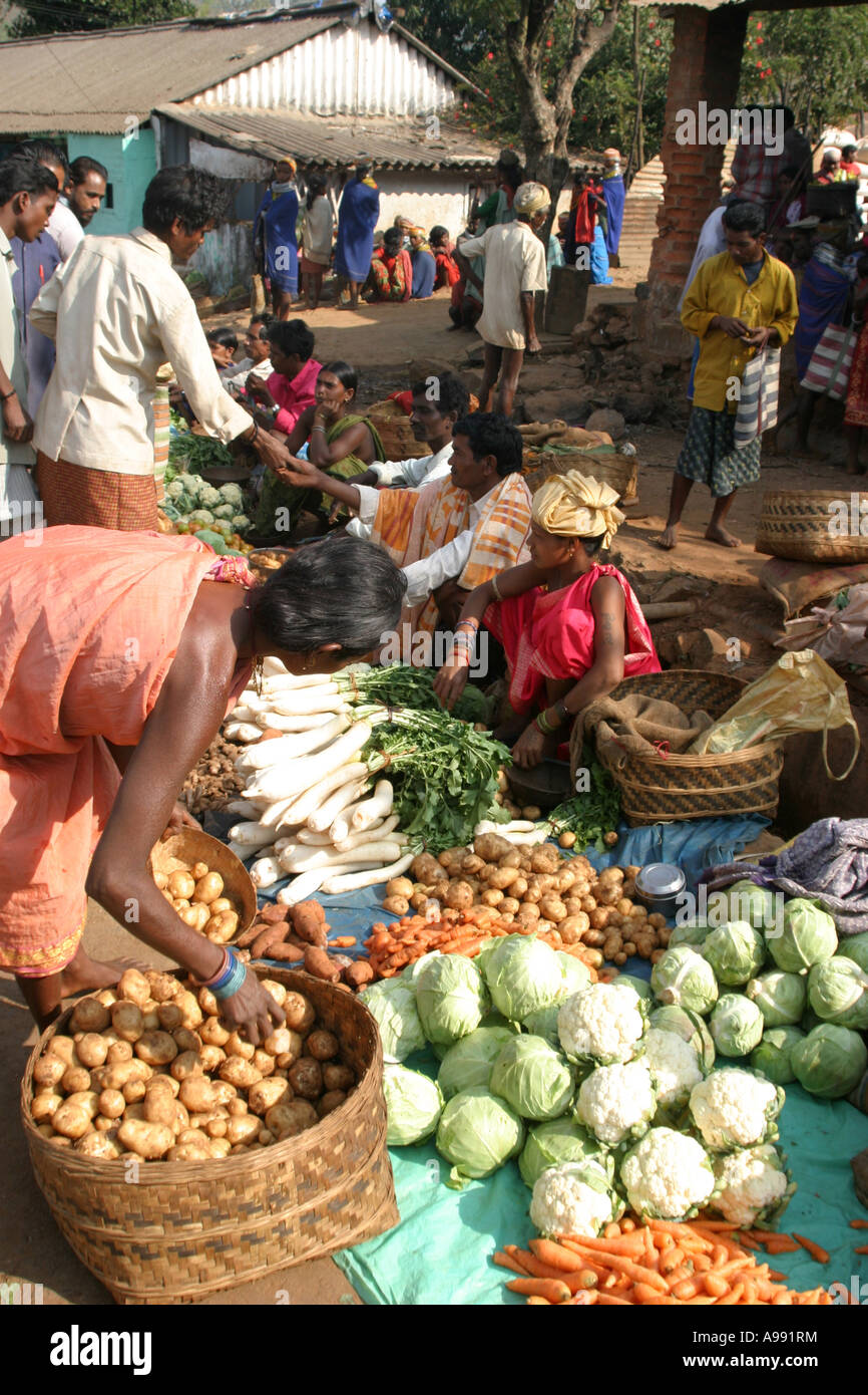 Paraja Mali tribal barter market in Orissa India Stock Photo