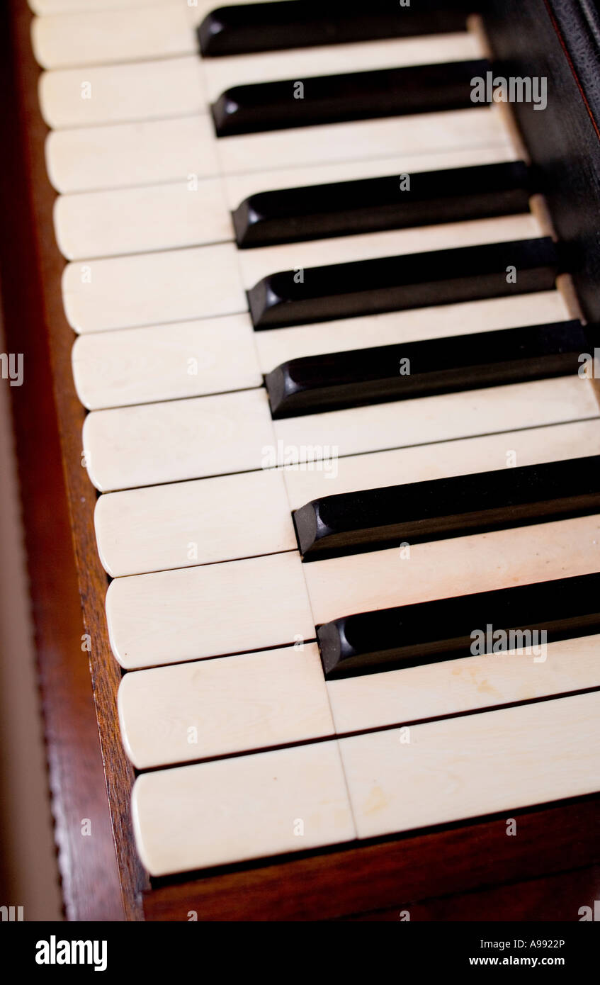 Old piano keyboard with ivory keys from the 19th century Stock Photo