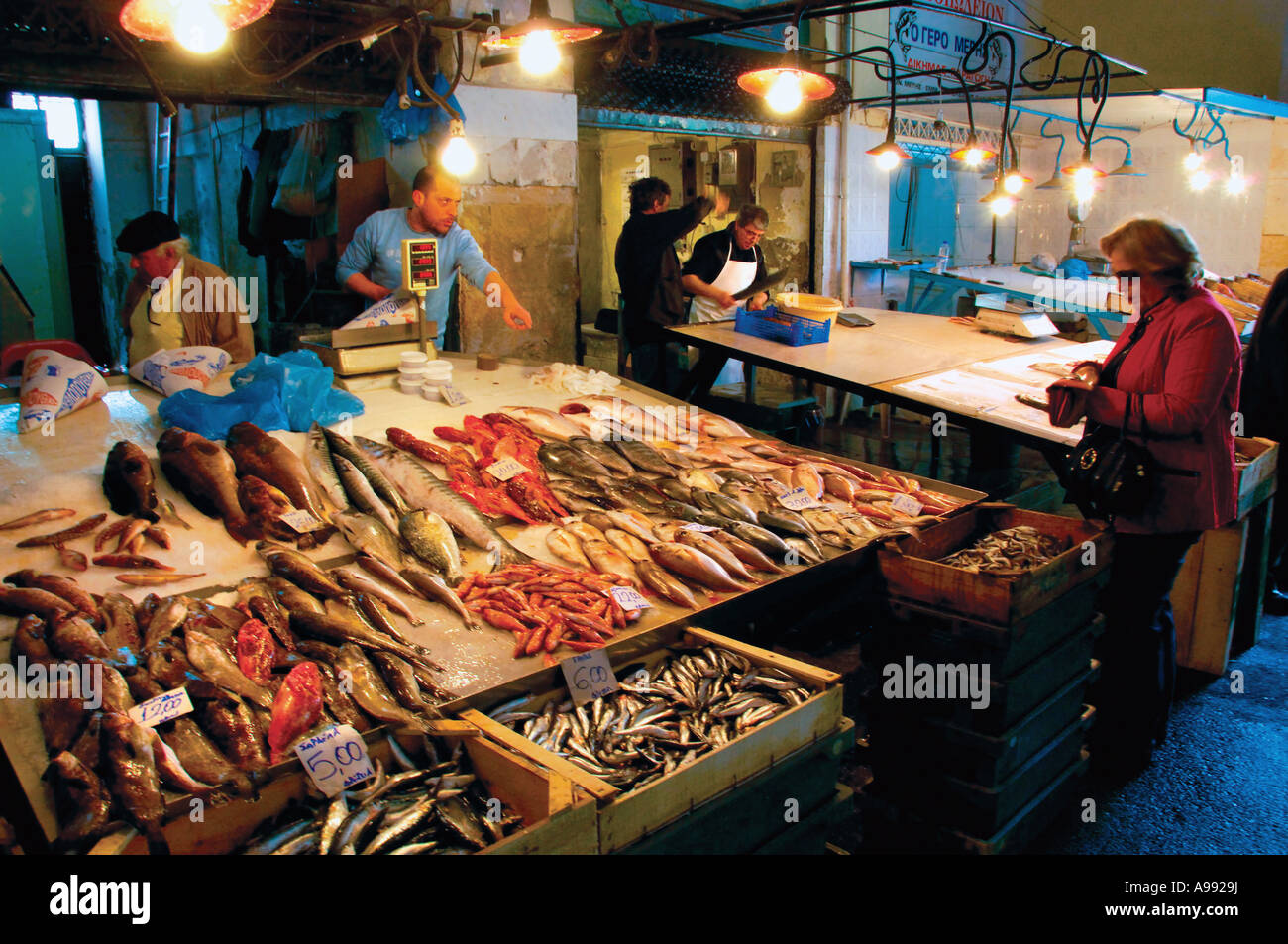 Market Fish Food Chania Crete Fishmonger Stock Photos & Market ...