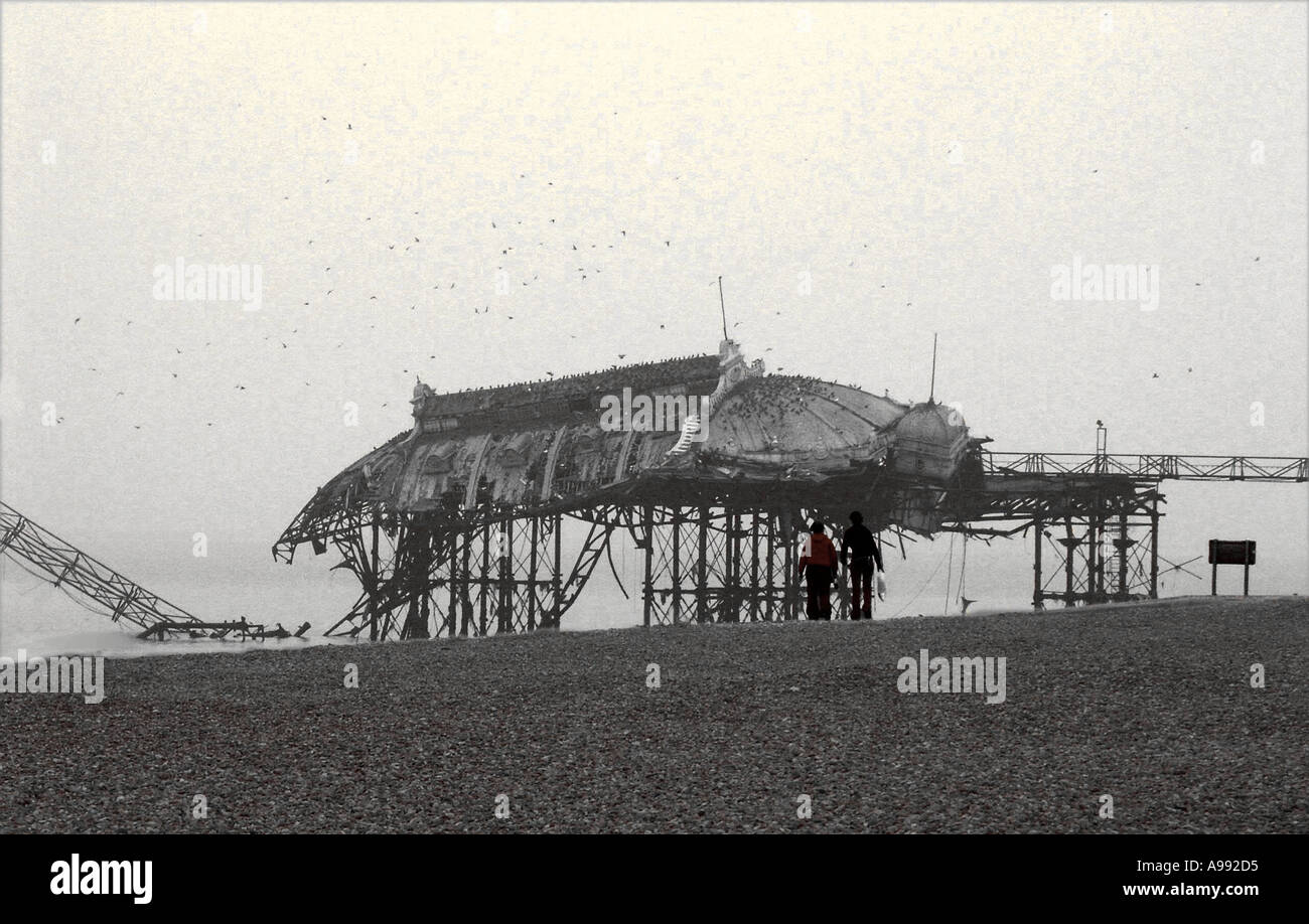 After the fire on West Pier at Brighton West Sussex Stock Photo