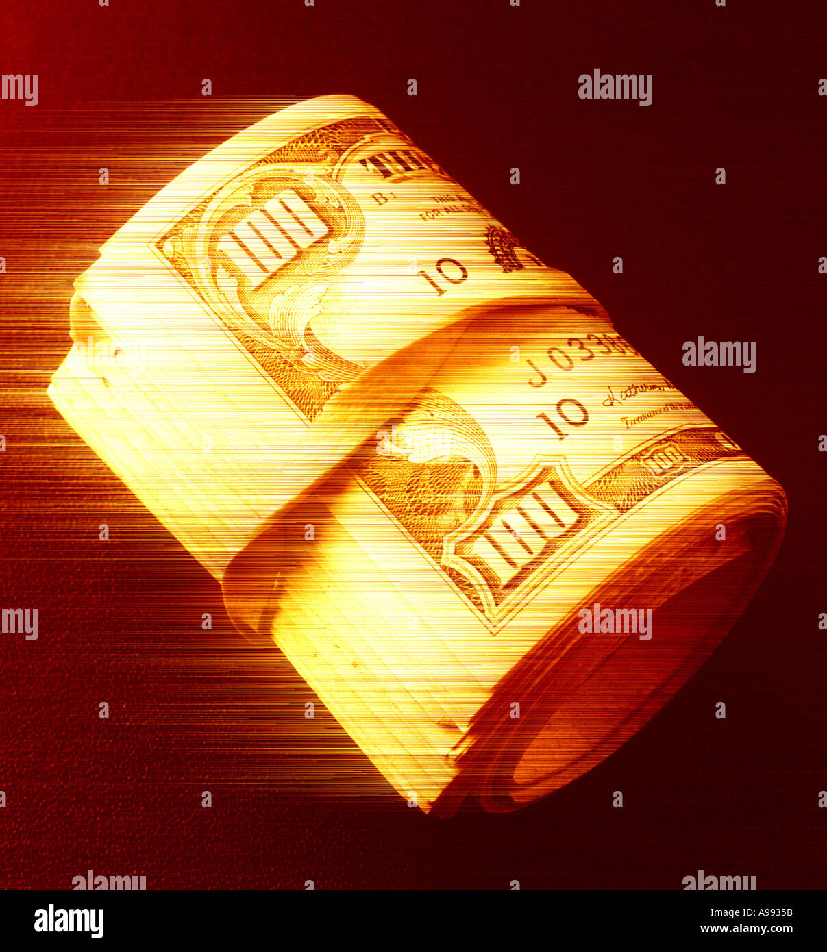 roll of 100 dollar bills US sepia toned abstract Stock Photo