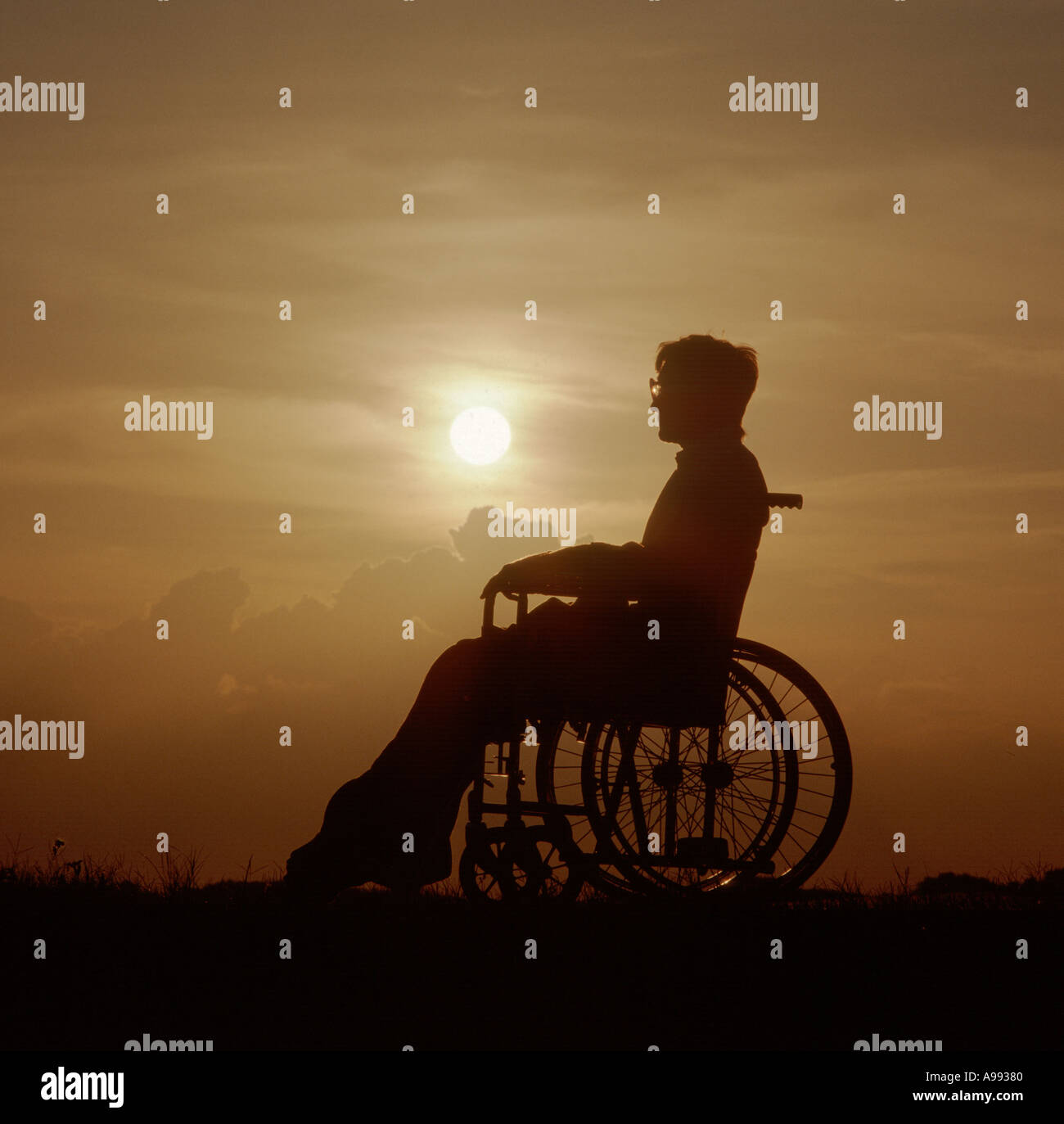 mature woman in wheelchair watching sunset alone Stock Photo - Alamy