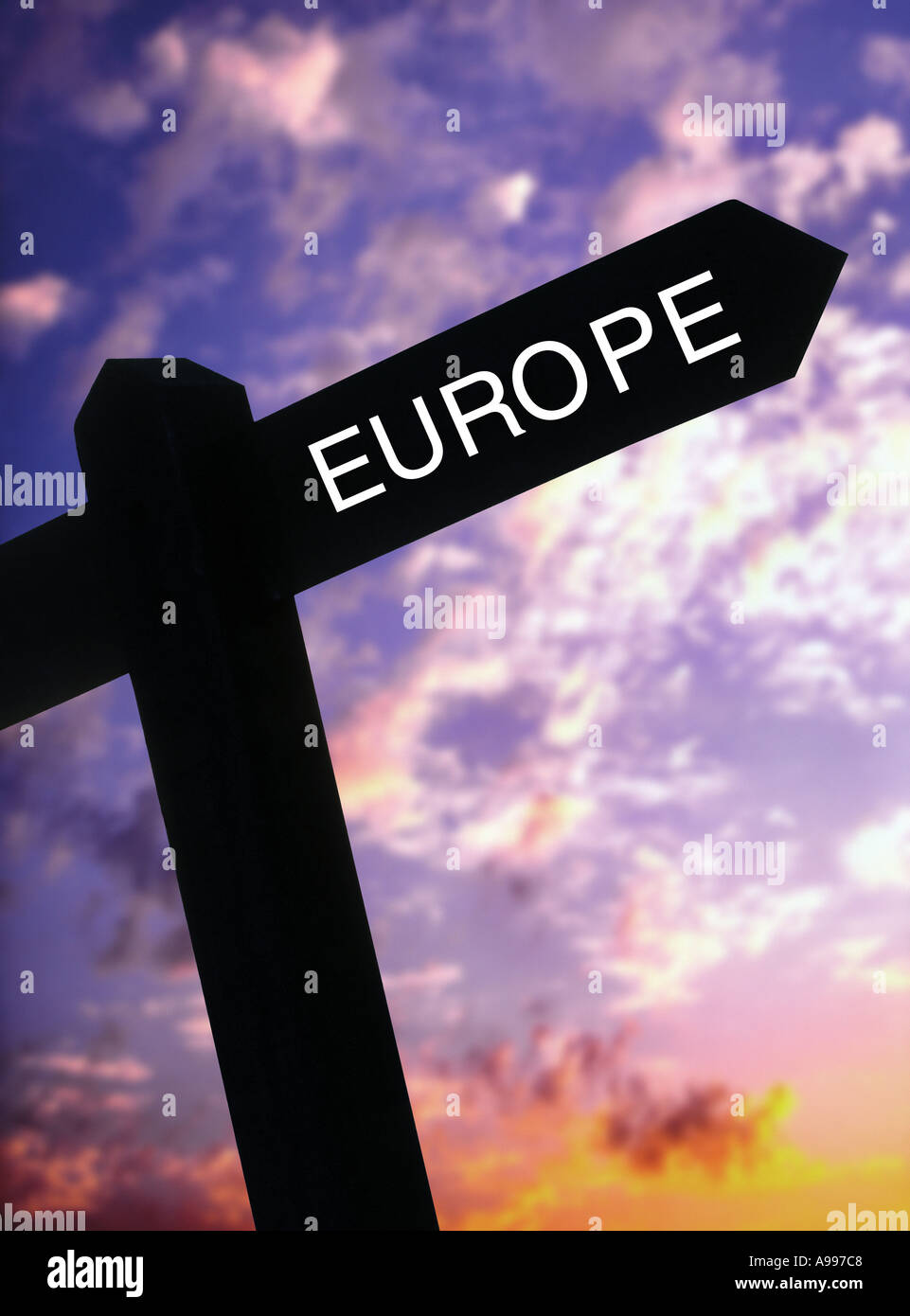 signpost pointing toward Europe Stock Photo