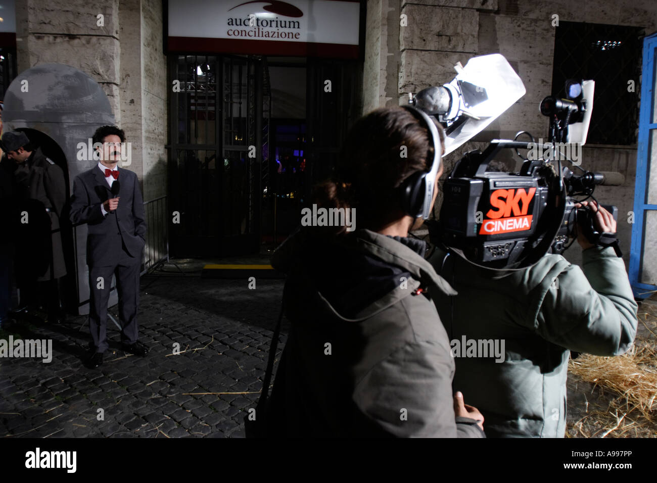 TV crew films at the premiere of 'Borat' film in Rome, Italy Stock Photo