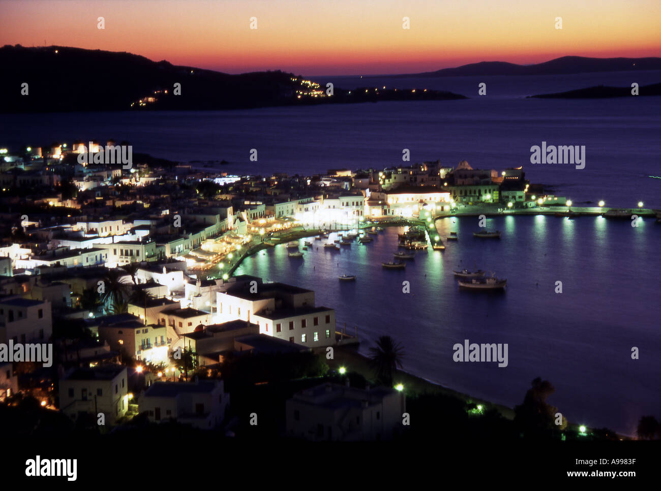 Greece Mykonos at dusk Stock Photo