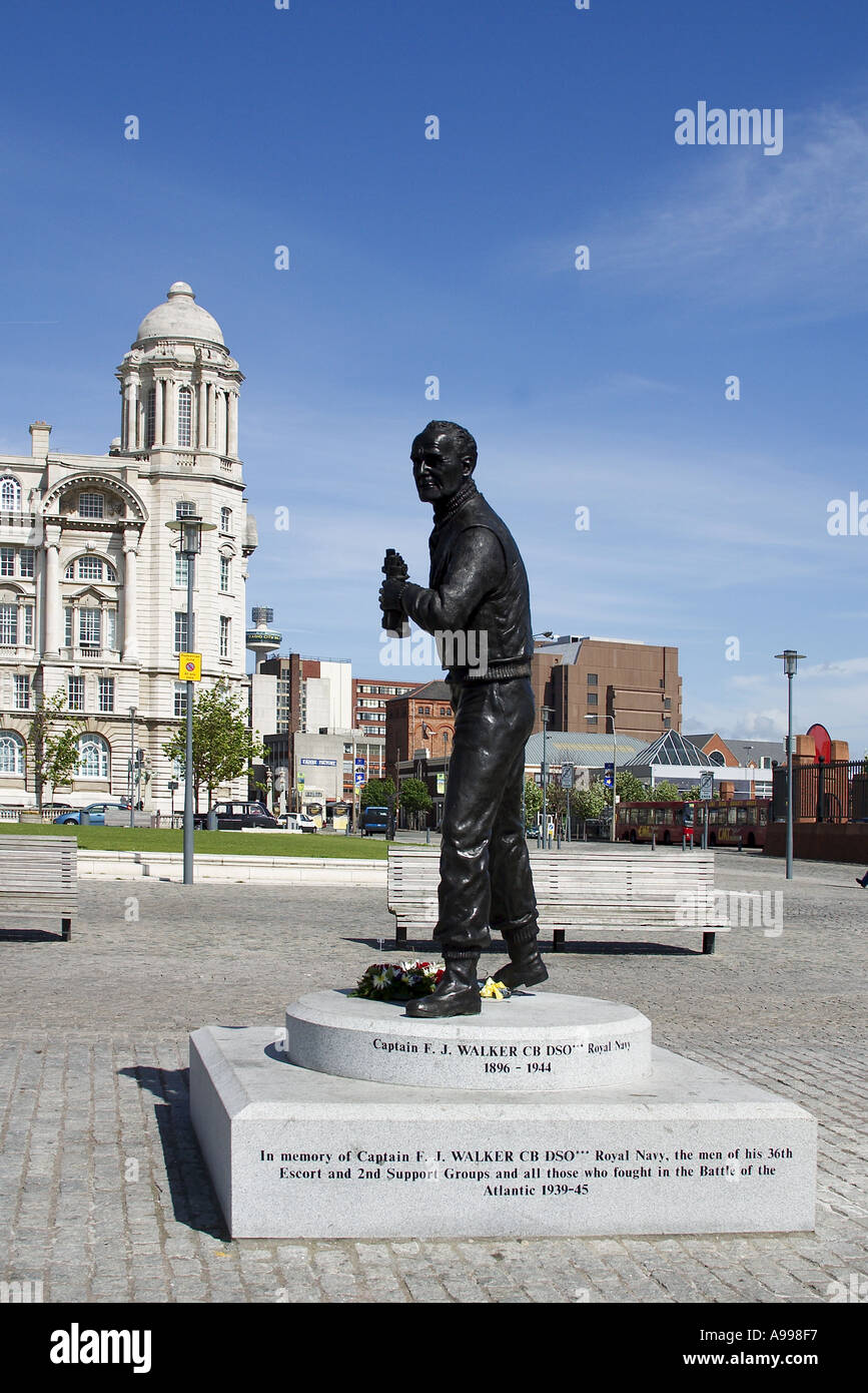 Statue of Capt F J Walker Johnie Liverpool waterfront Stock Photo Alamy