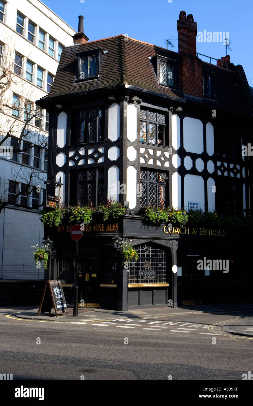 The 'Coach and Horses' 'Olde worlde' pub in 'Mayfair', London Stock Photo