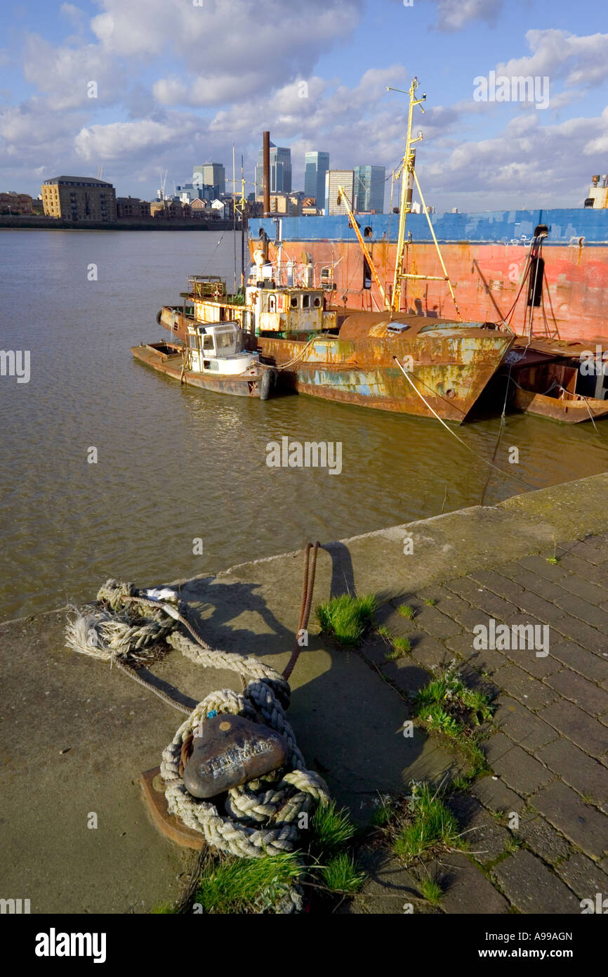 Ship repair yards on the south bank of the river Thames at Blackwall looking towards London Docklandsd Stock Photo