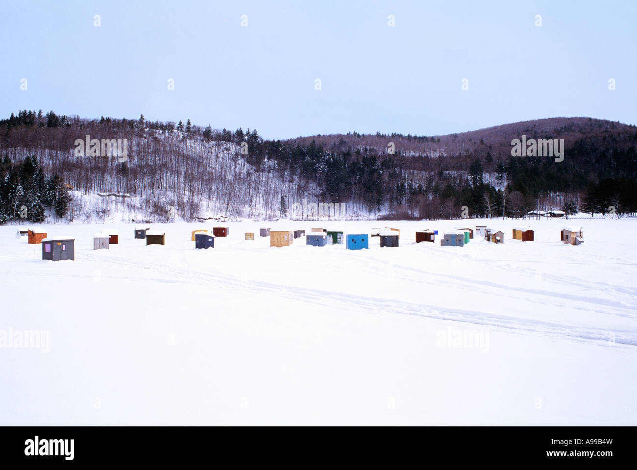 ICE FISHING HOUSES ON LAKE Stock Photo Alamy