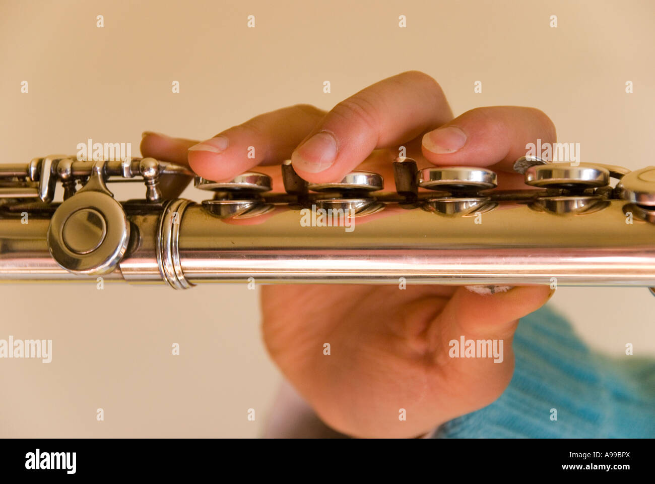 Hand positions of a flute player Stock Photo Alamy
