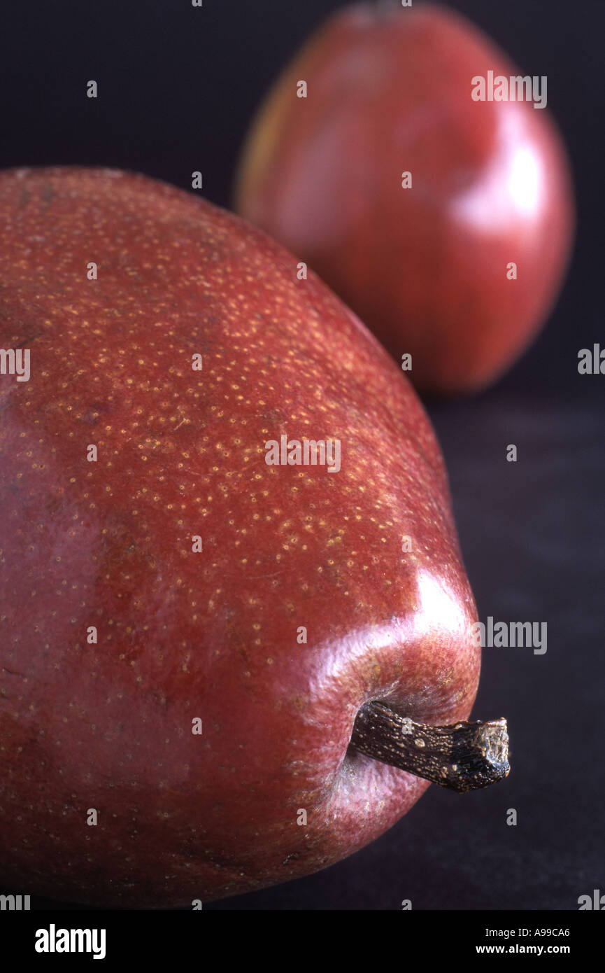 Two Red Pears on a Black Background Stock Photo