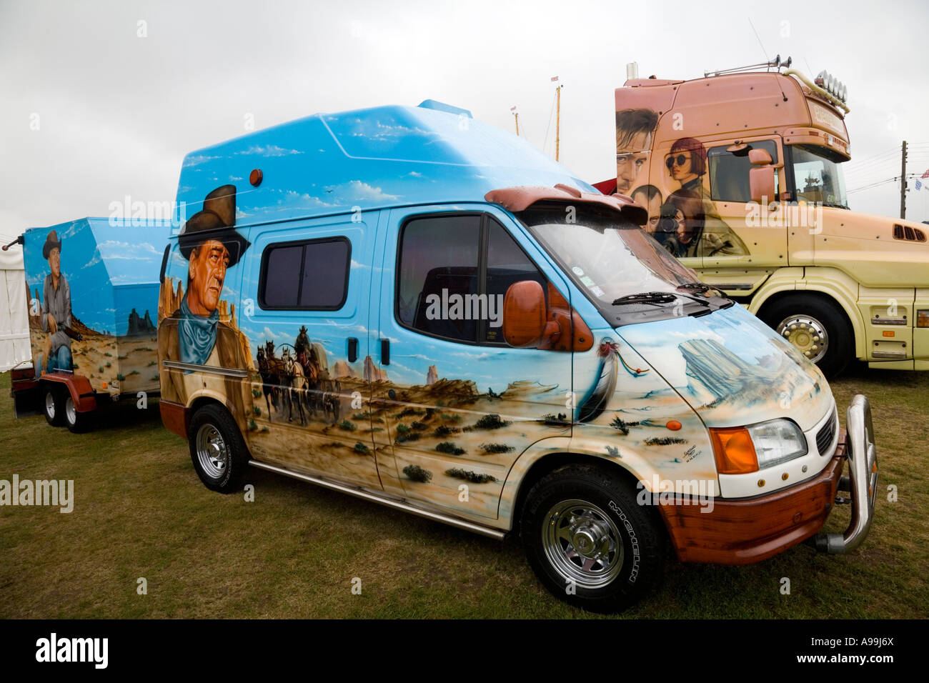 Ford Transit with Wild West air-brushed mural and trailer. TruckFest,  Peterborough, UK Stock Photo - Alamy