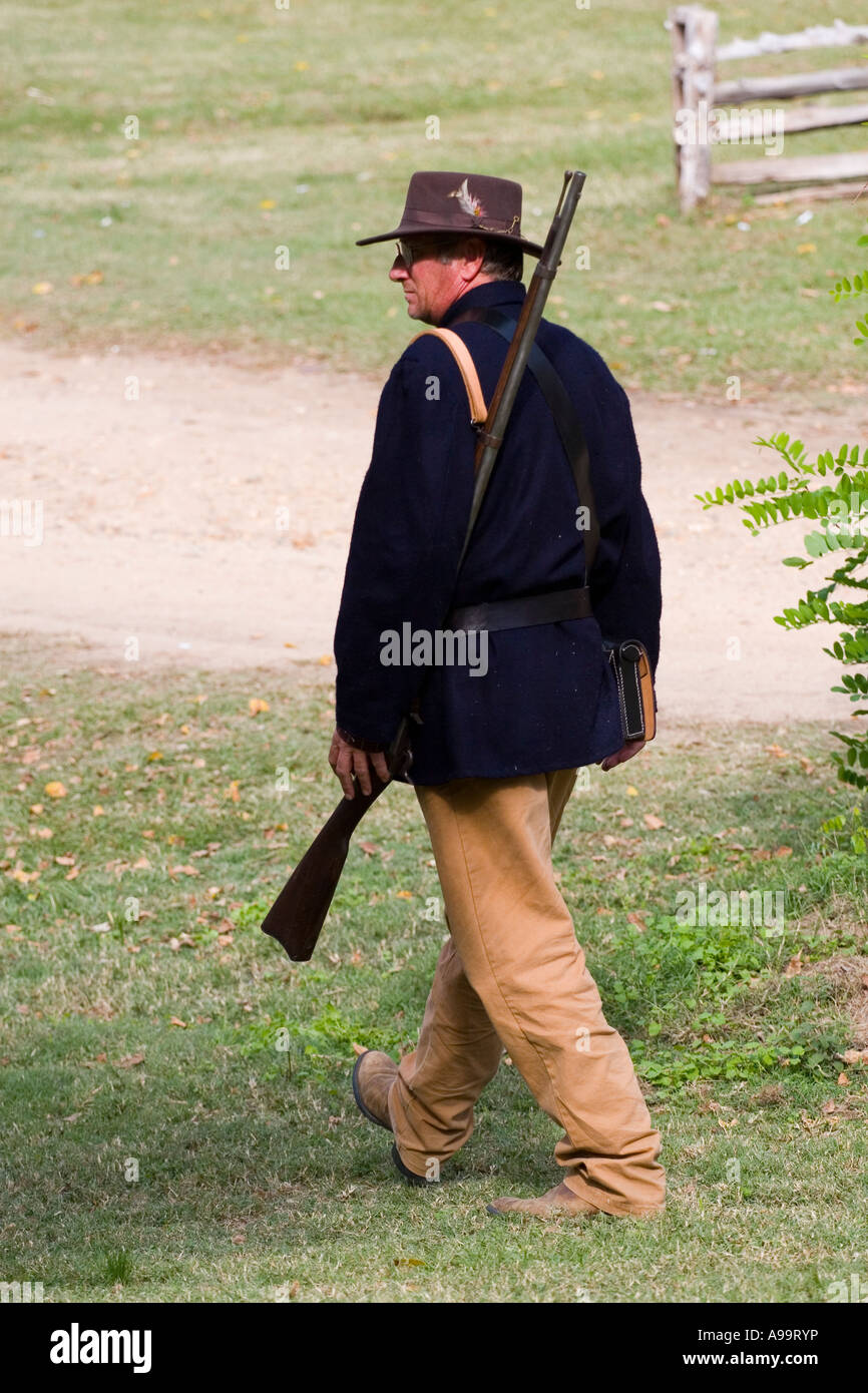 Arkansas AR USA Old Washington State Park Civil War Weekend Confederate soldiers marching to the battle Stock Photo