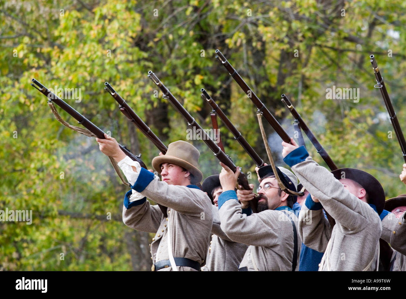 Arkansas AR USA Old Washington State Park Civil War Weekend Confederate soldiers at battle Stock Photo