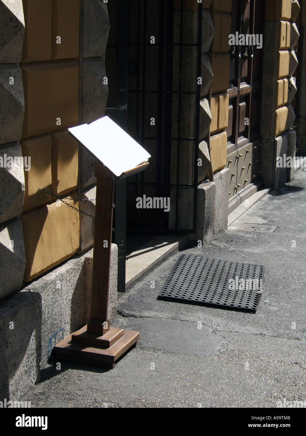 menu stand outside restaurant in rome Stock Photo Alamy