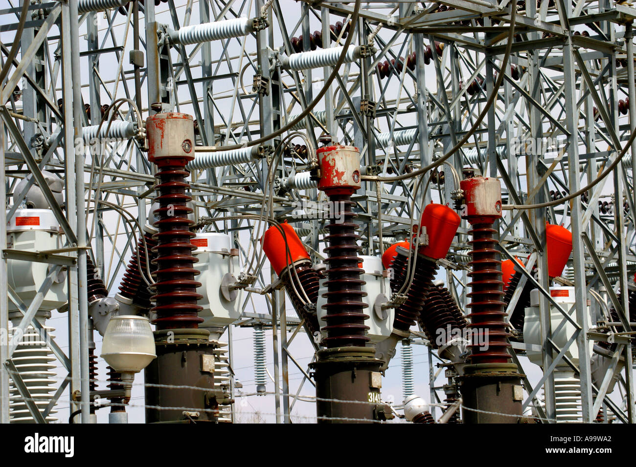 High voltage power line Stock Photo Alamy