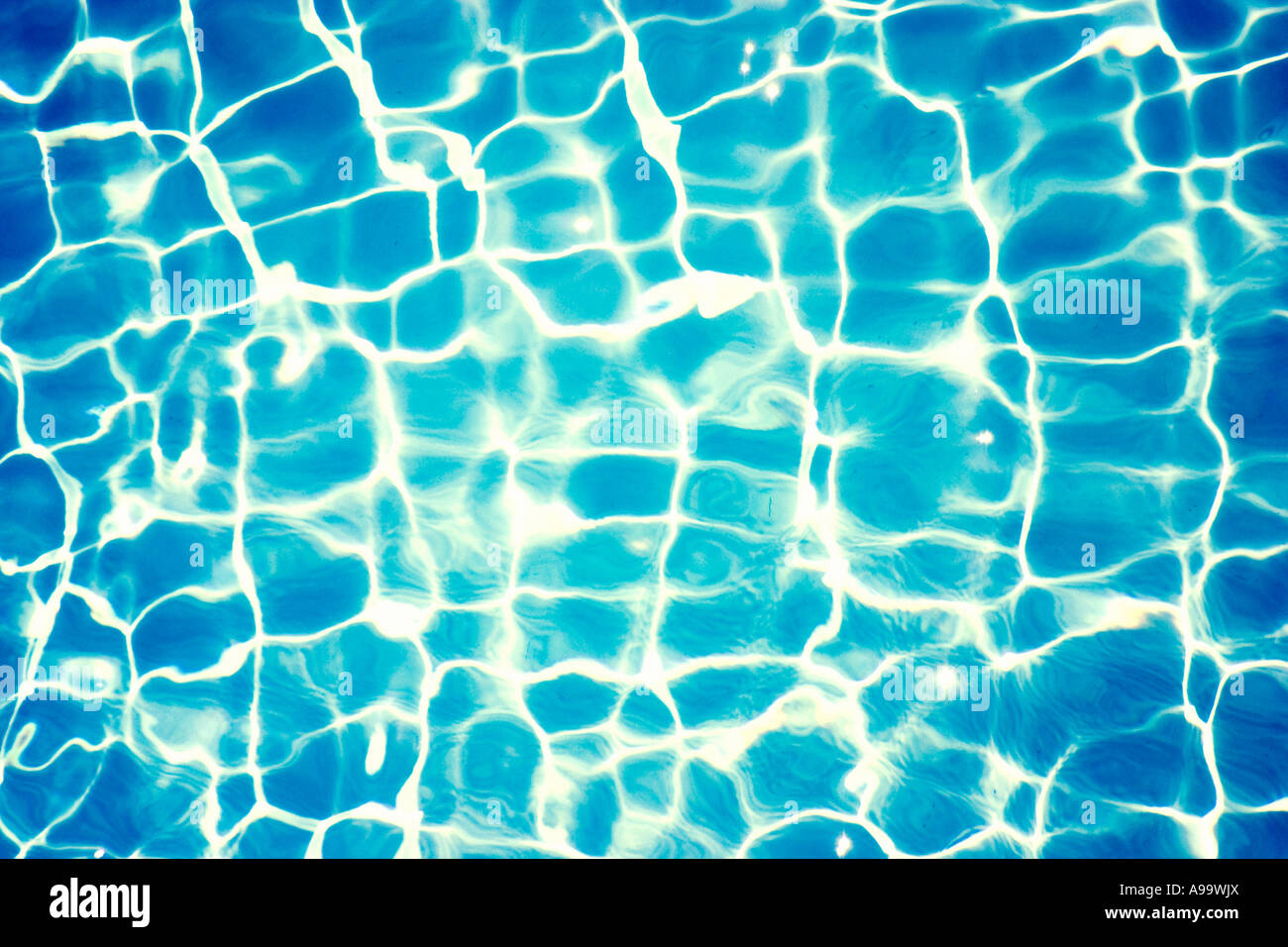 Network of light specular reflecting off ripples on water surface Stock