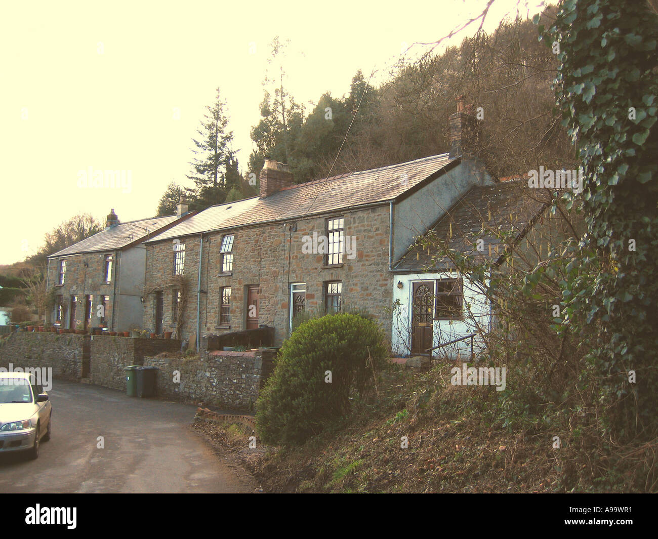 Roadside Housing Gwaelod y Garth Village Cardiff Suburbs South Wales Stock Photo