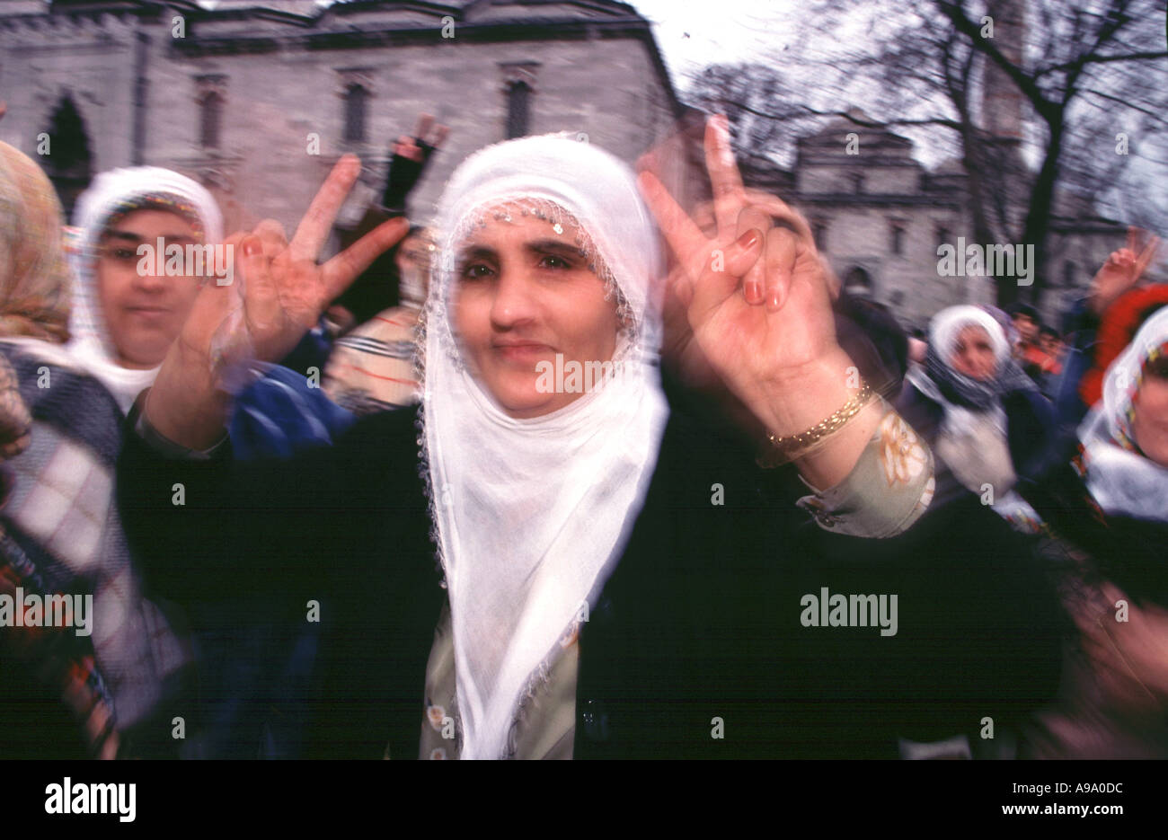 Istanbul TURKEY Women protest during an anti war demonstration in Istanbul Beyazit square in February 2003 Stock Photo