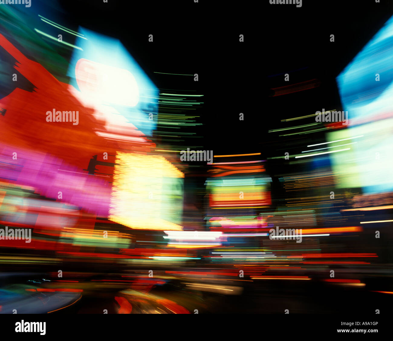 BLURRED LIGHTS TIMES SQUARE MIDTOWN MANHATTAN NEW YORK CITY USA Stock ...