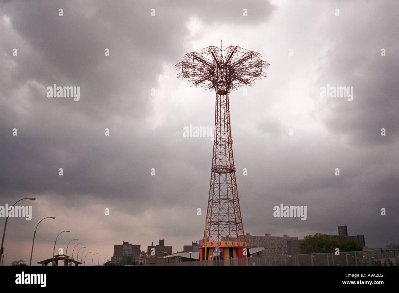 Boardwalk and paracute drop ride Coney Island Brooklyn New York City ...