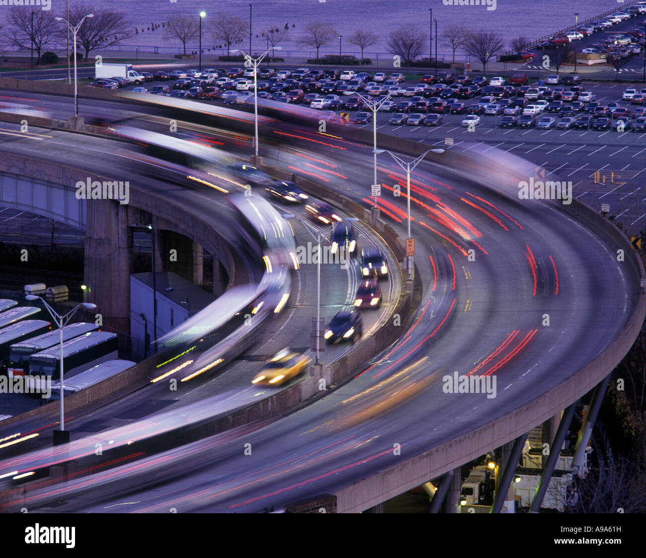 TRAFFIC HIGHWAY LINCOLN TUNNEL APPROACH RAMP WEEHAWKEN NEW JERSEY USA