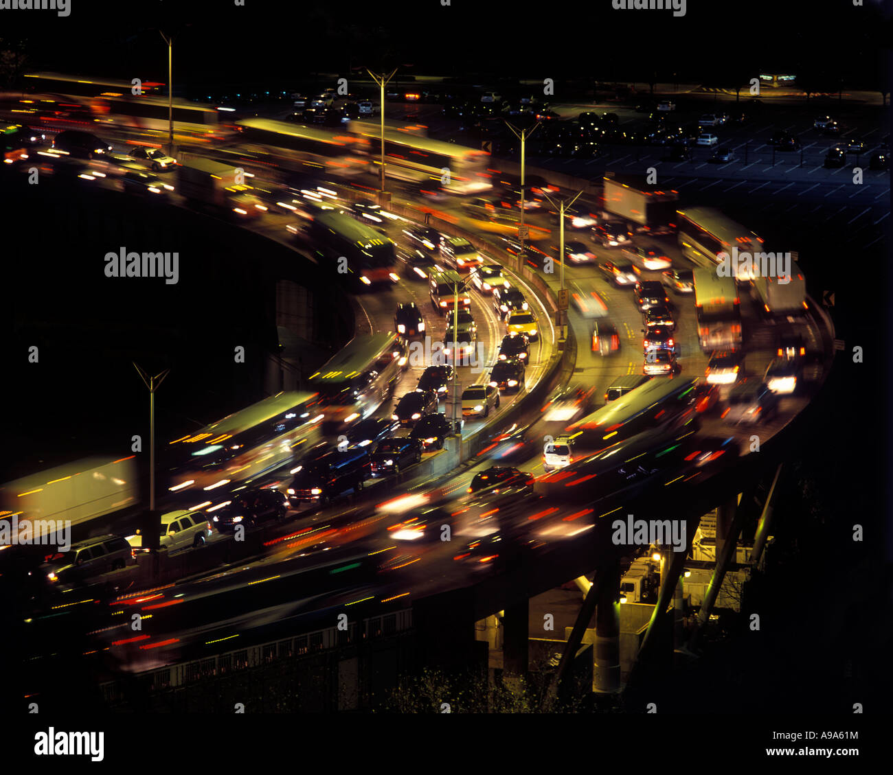 TRAFFIC HIGHWAY LINCOLN TUNNEL APPROACH RAMP WEEHAWKEN NEW JERSEY USA ...