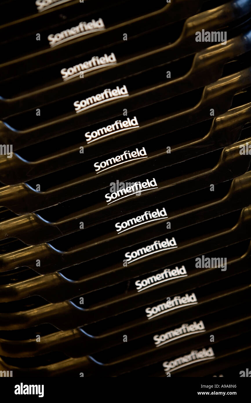 A pile of Somerfield Supermarket baskets England UK Stock Photo