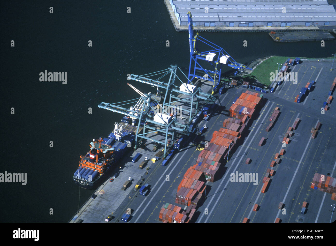 AERIAL DOCKED SHIP LOADING RED HOOK CONTAINER TERMINAL NEW YORK HARBOR