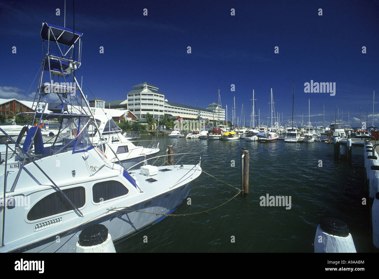 SPORT FISHING BOAT MARLIN JETTY CAIRNS NORTH QUEENSLAND AUSTRALIA Stock