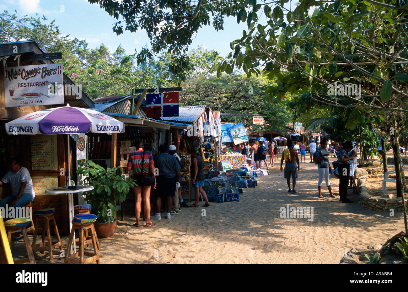 Market on the beach Sosua north coast Dominican Republic Hispaniola Caribbean Stock Photo